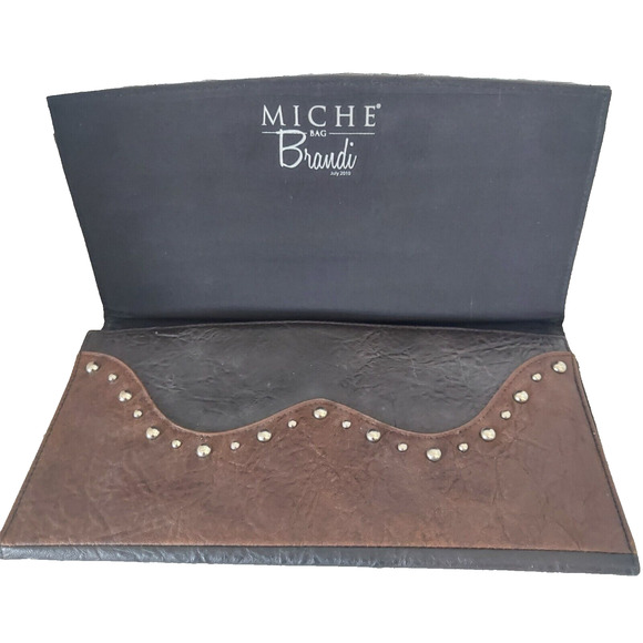 MICHE Brandi Classic Bag Shell Studded Brown Black Western Look Faux Leather - Picture 2 of 6